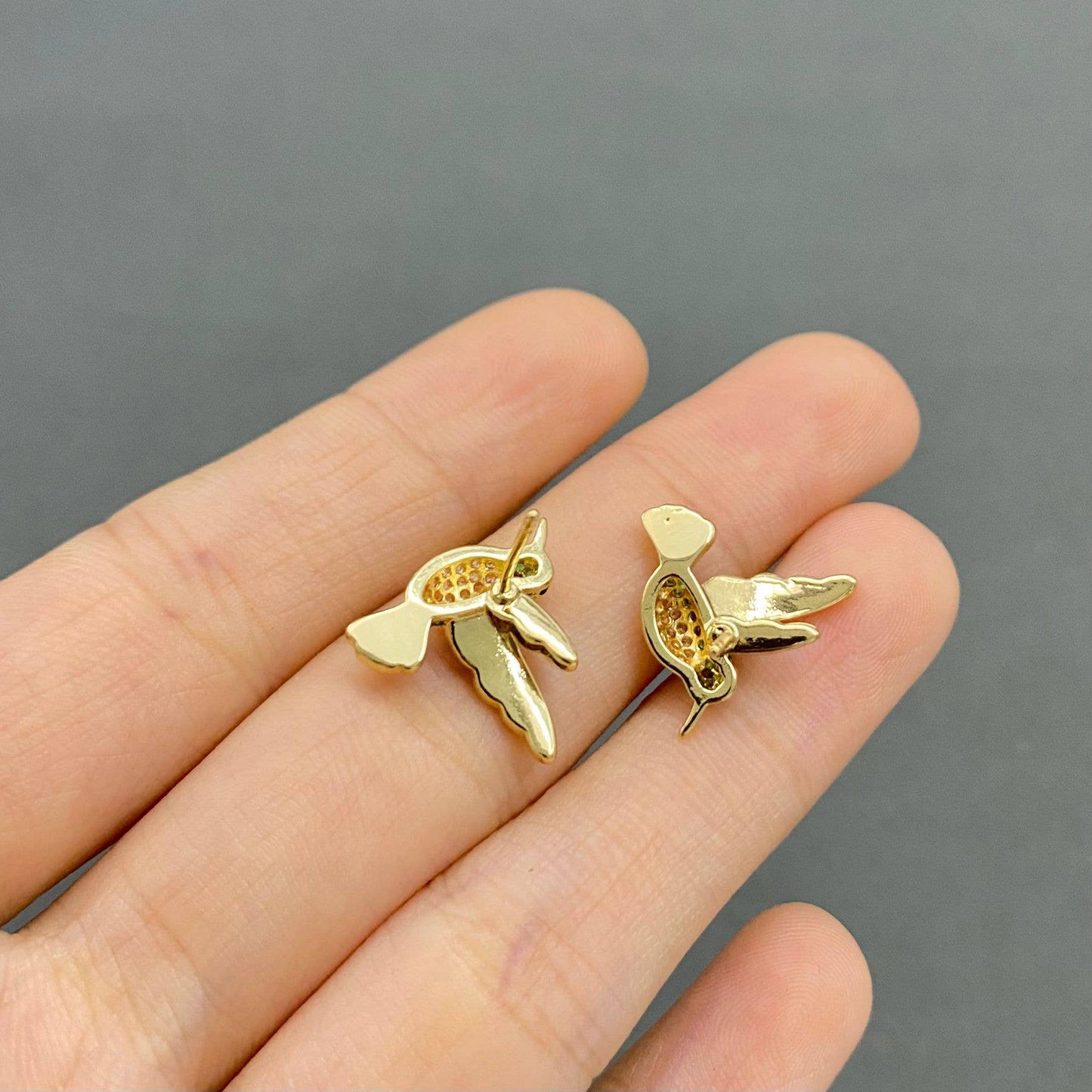 Rhinestone Enamel Hummingbird Ear Studs