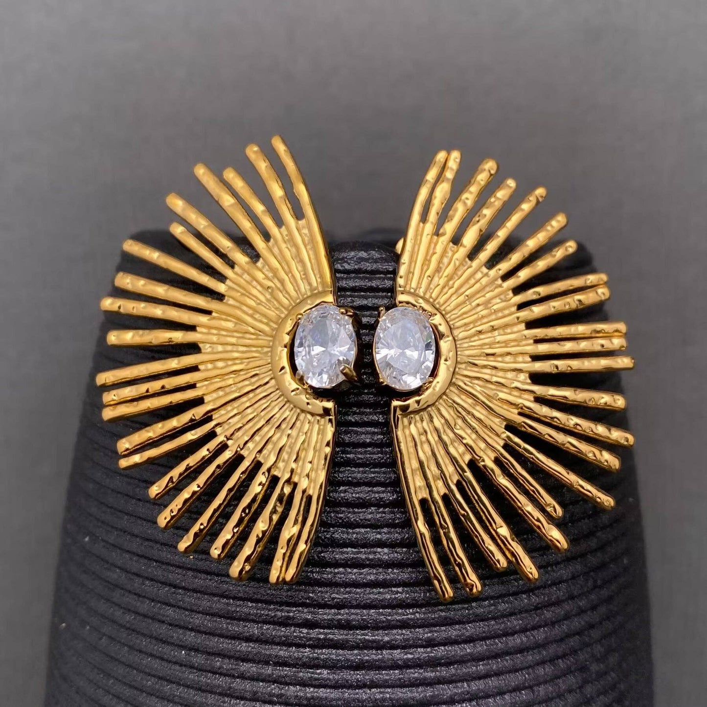 Zircon inlaid Sun rays 18K Gold Plated S.Steel Earrings