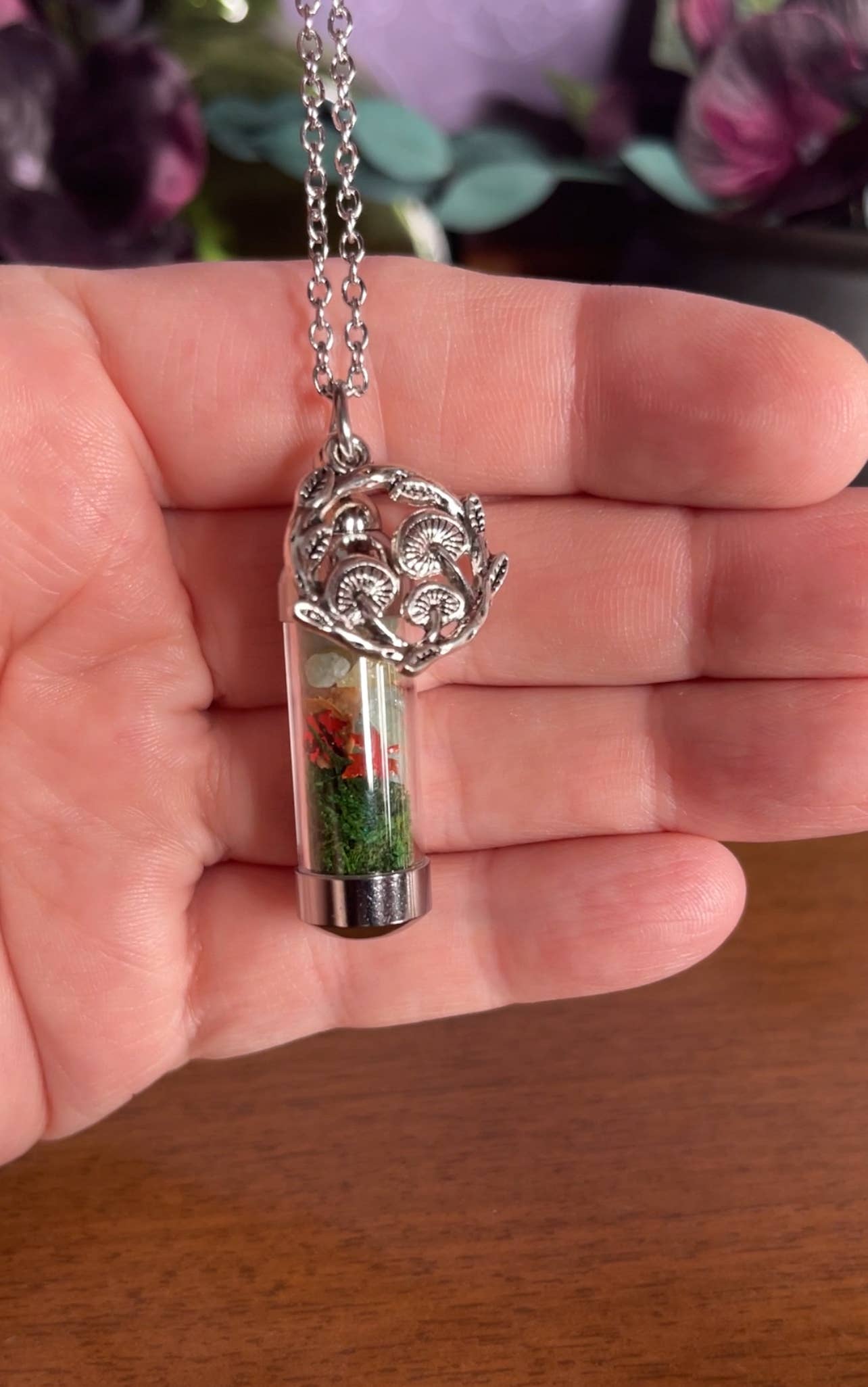 Forest Spell Jar Amulet Necklace, Witchy Crystal Jewelry