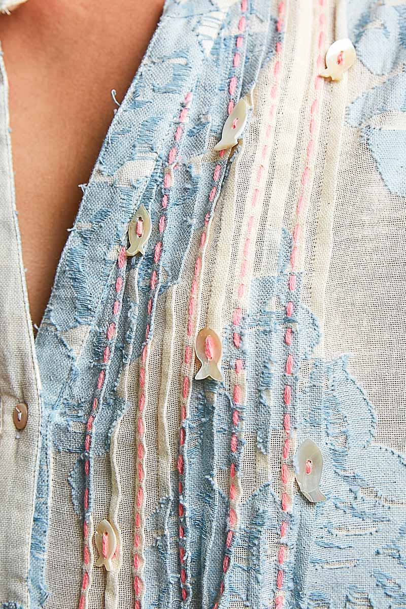 Lightweight Embroidered Cotton Pinstripe Tunic Dress