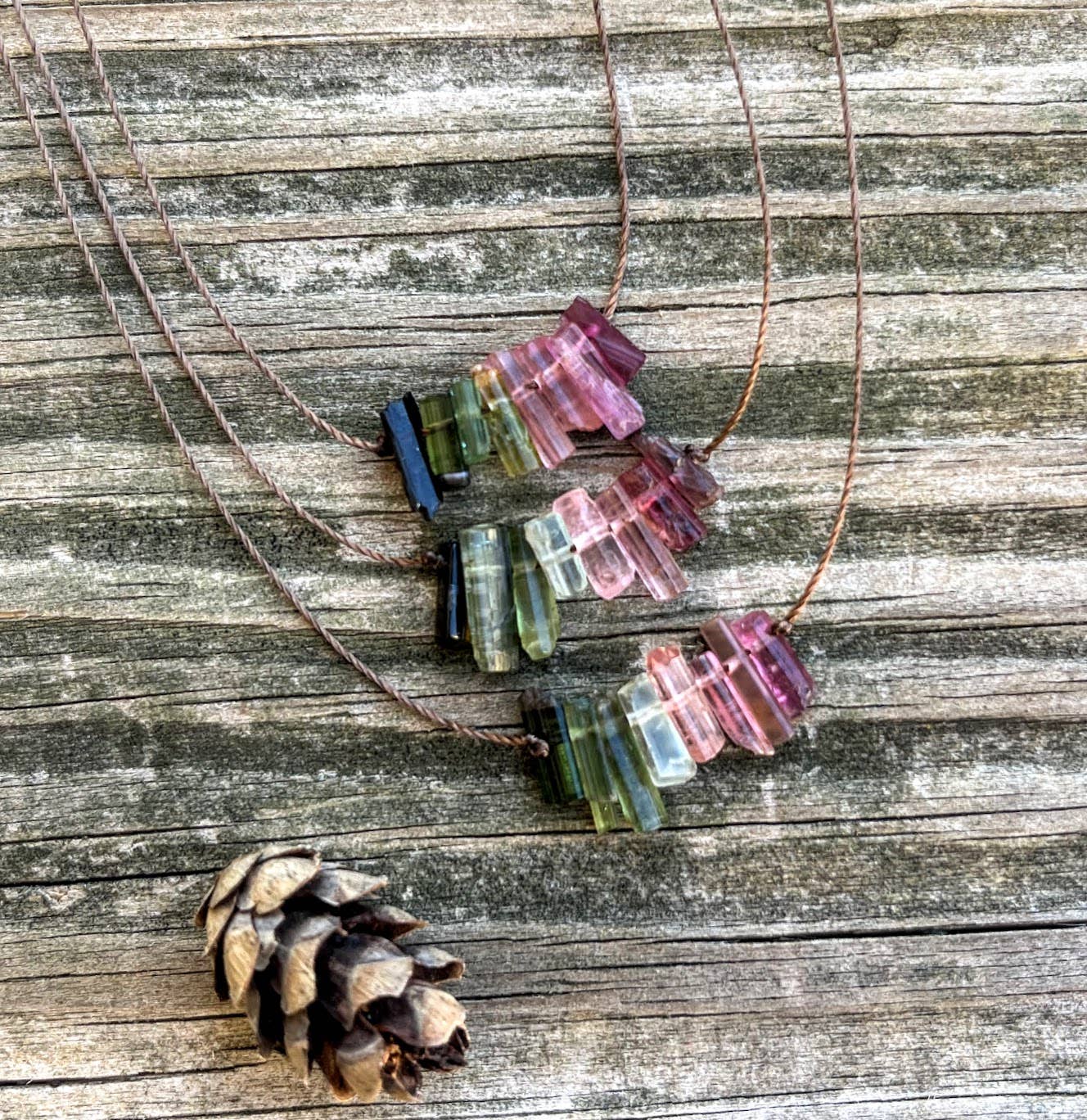Multi Tourmaline Stick Bar Necklace: 18" or 20"