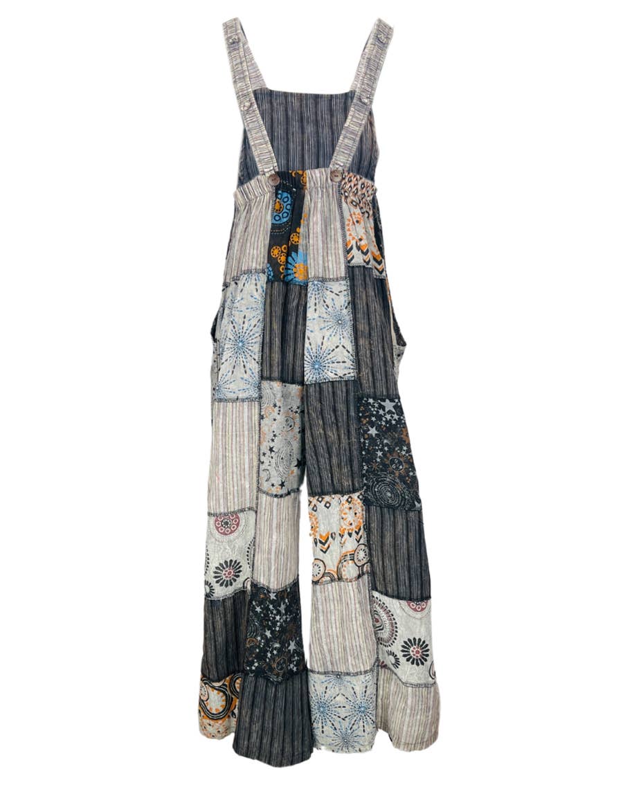 Celestial Print Patchwork Hippie Overall