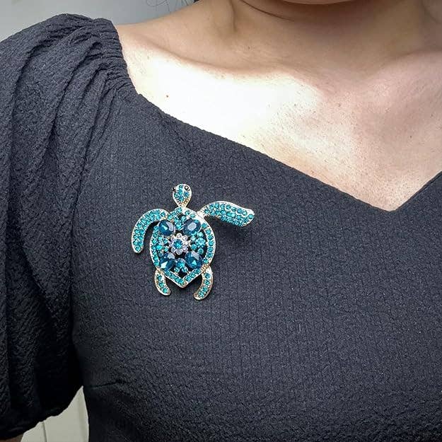 Crystal Turtle Brooch - Sparkling Blue Rhinestone