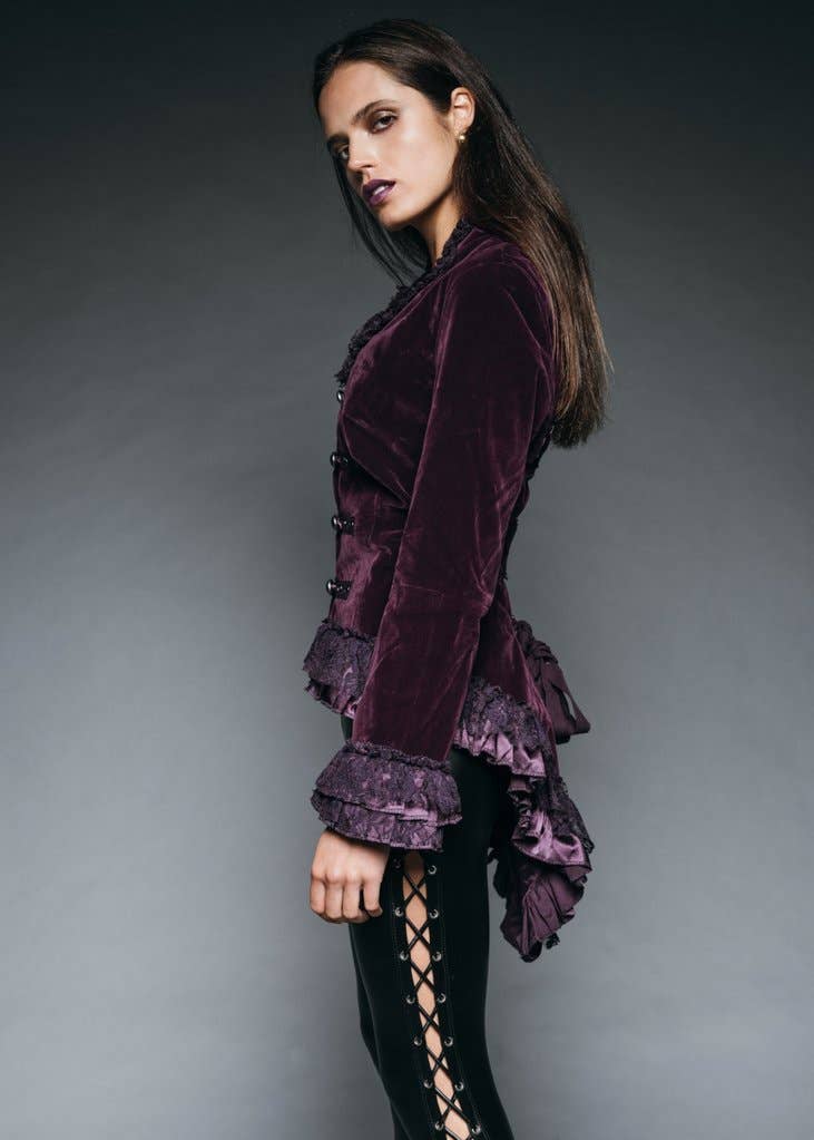 Purple Velvet Steampunk Tail Jacket Goth Tailcoat Burlesque : Small-4X