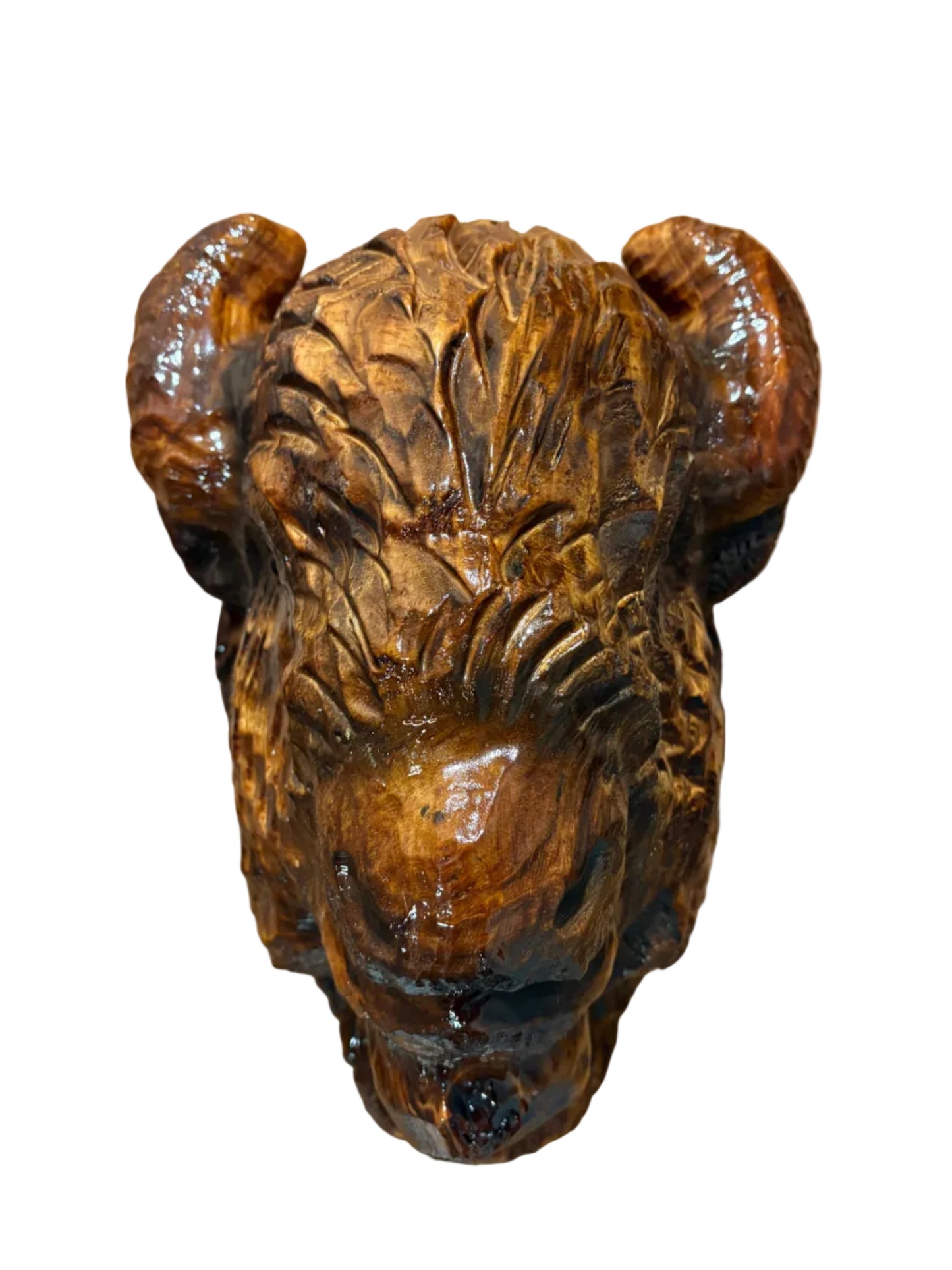 Wood Carved Bison Head