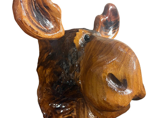 Wood Carved Moose Head
