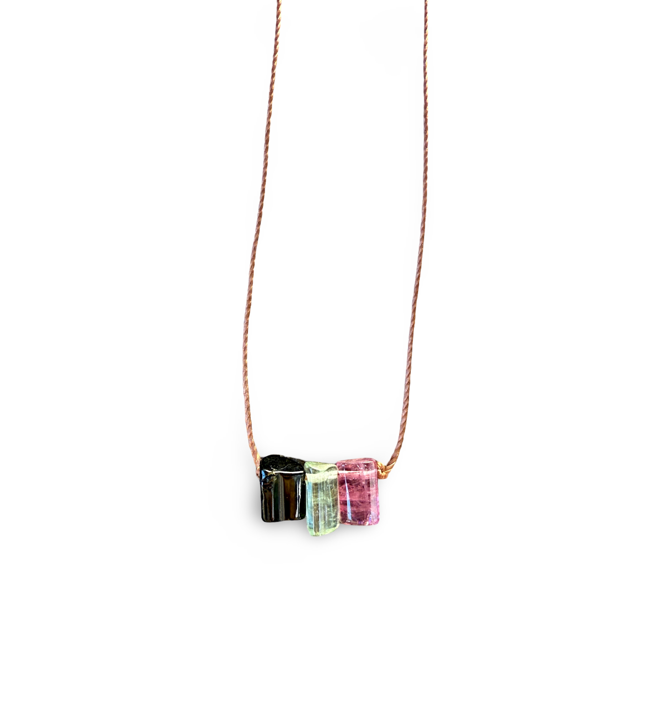 Multi Tourmaline Smooth Stick Bar Cord Necklace