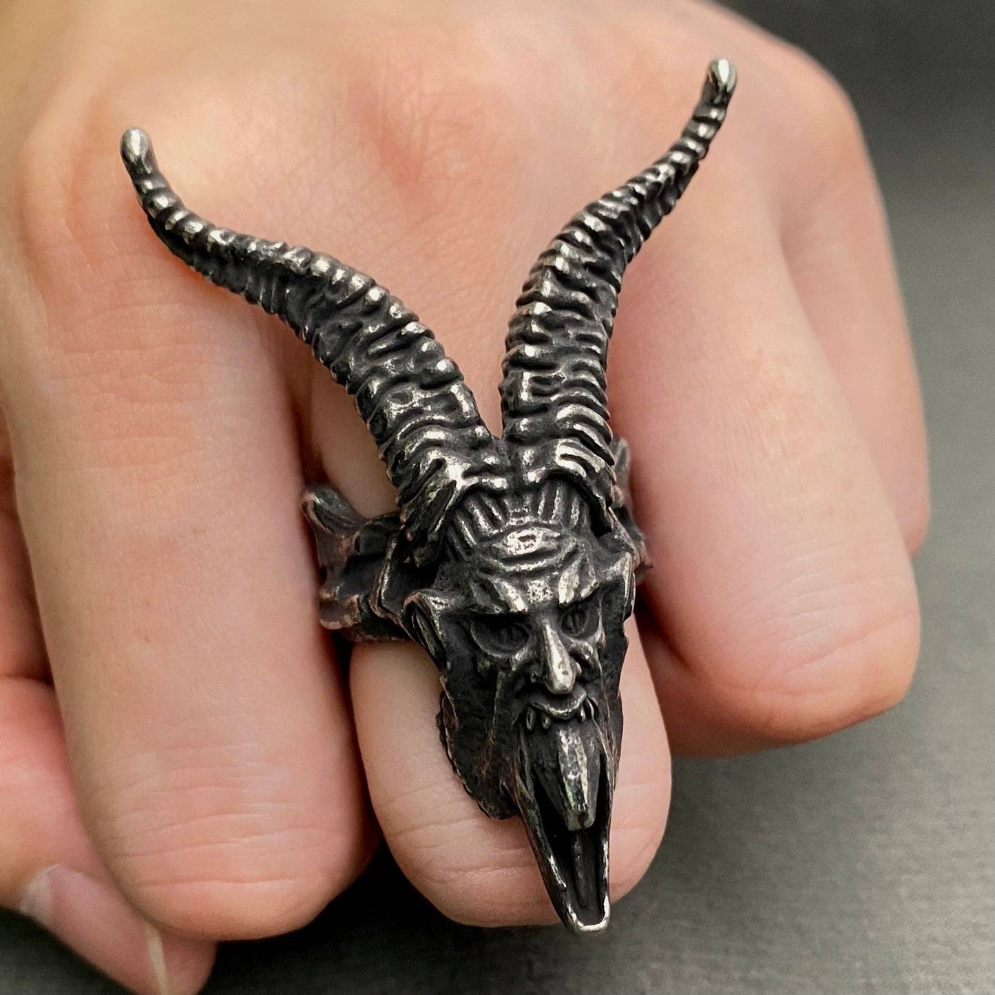 Blackening Stainless Steel Demon Skull Ring