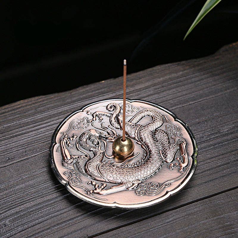 Dragon Incense Holder Vintage– Round Ritual Tray (3.5'X0.5')