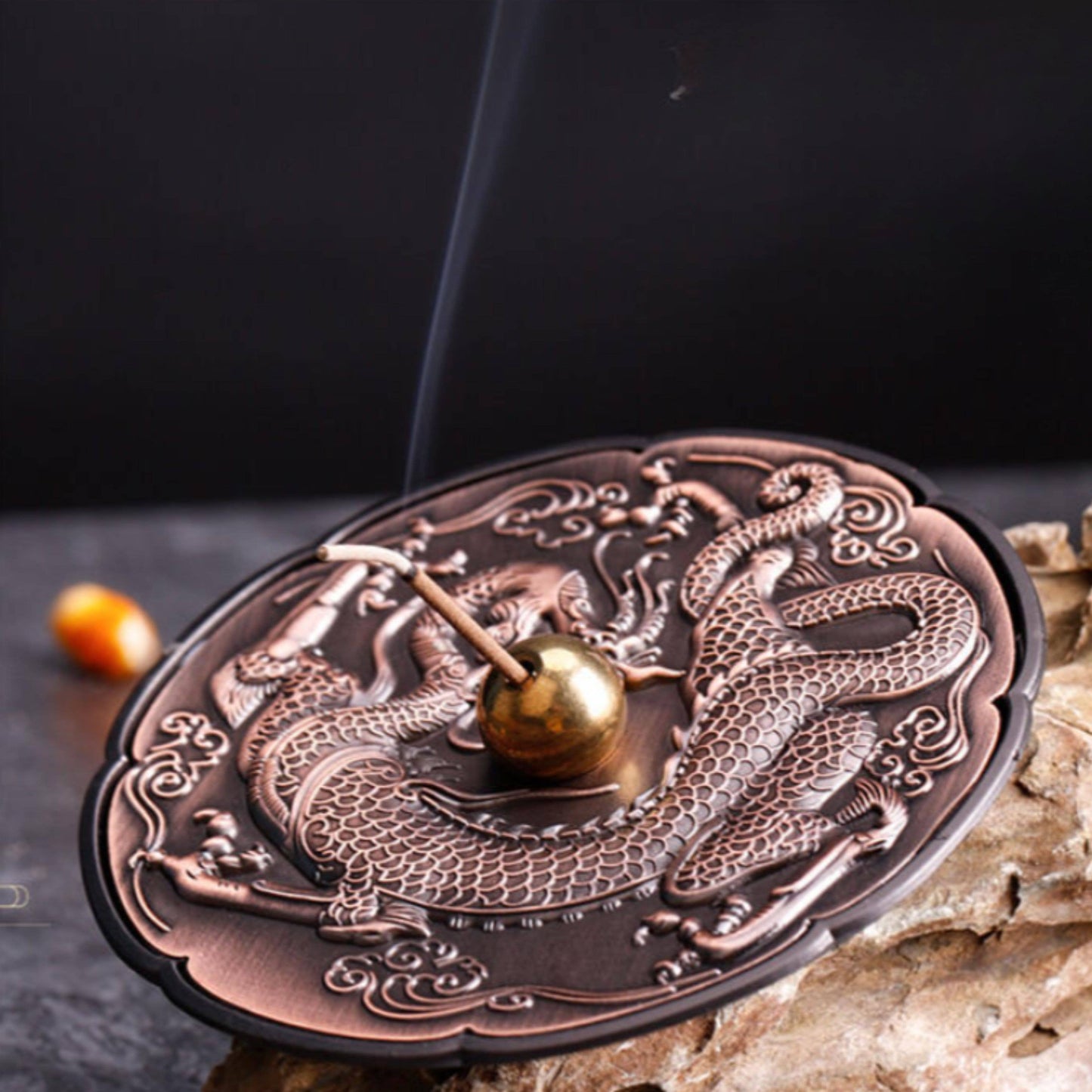 Dragon Incense Holder Vintage– Round Ritual Tray (3.5'X0.5')