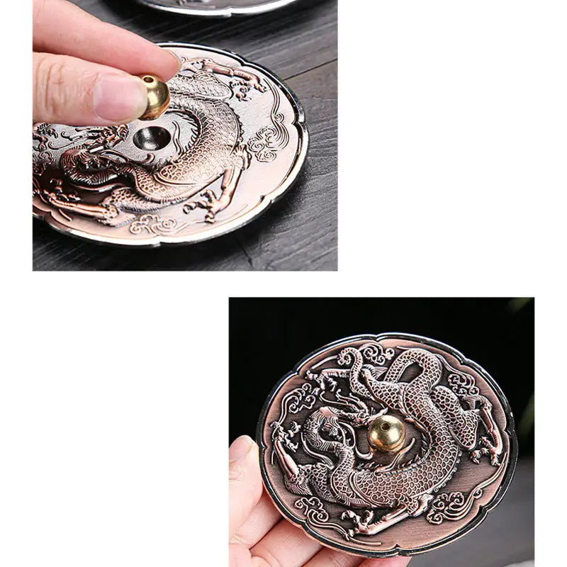 Dragon Incense Holder Vintage– Round Ritual Tray (3.5'X0.5')