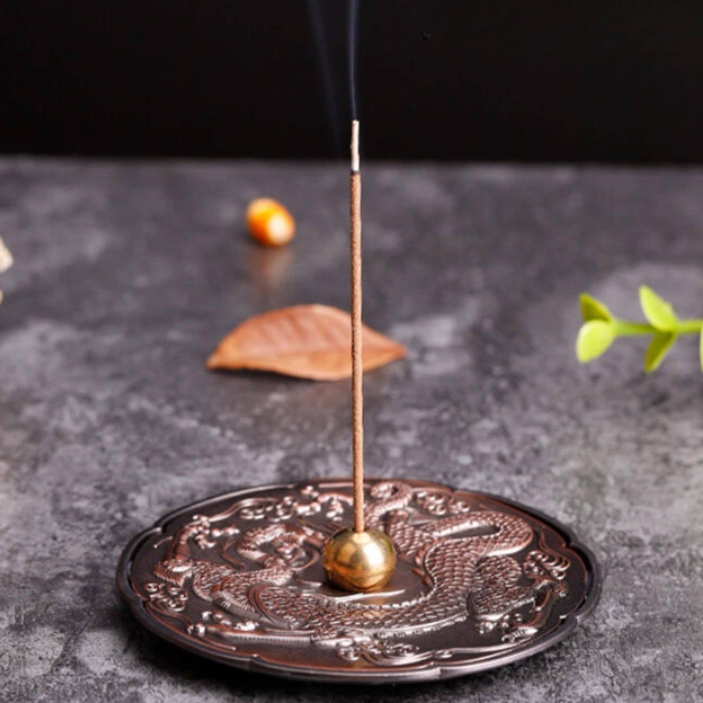 Dragon Incense Holder Vintage– Round Ritual Tray (3.5'X0.5')