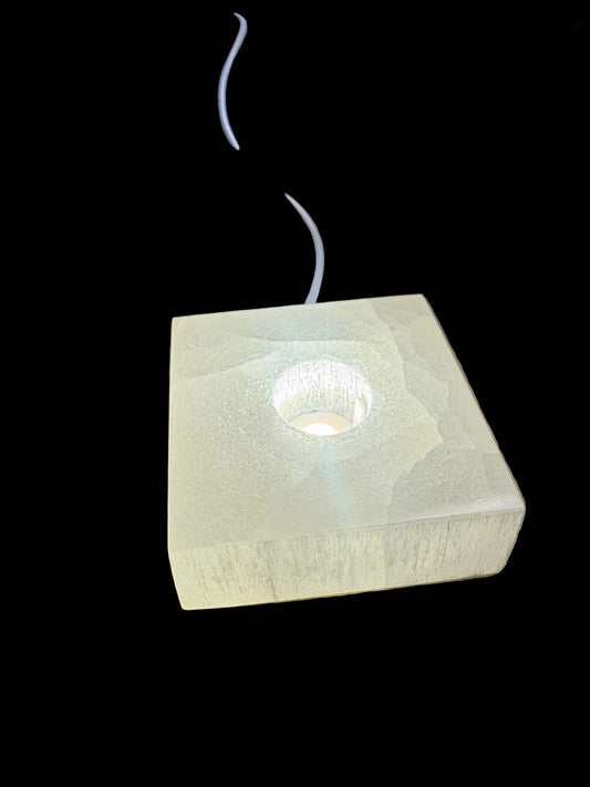 Selenite Square Disc Lamp Light USB 3.25" x 3.25"