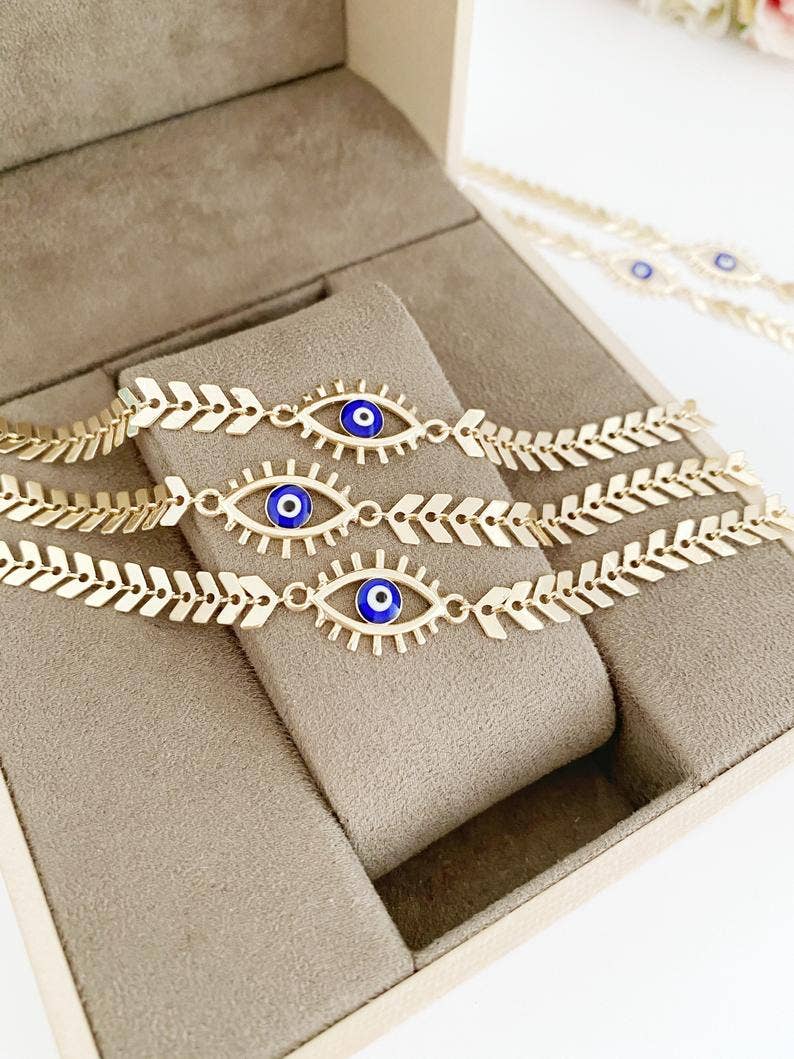 Blue Evil Eye Gold Chain Bracelet