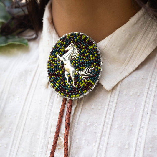 True Grit – Native Horse Bolo Tie in Earthy Green