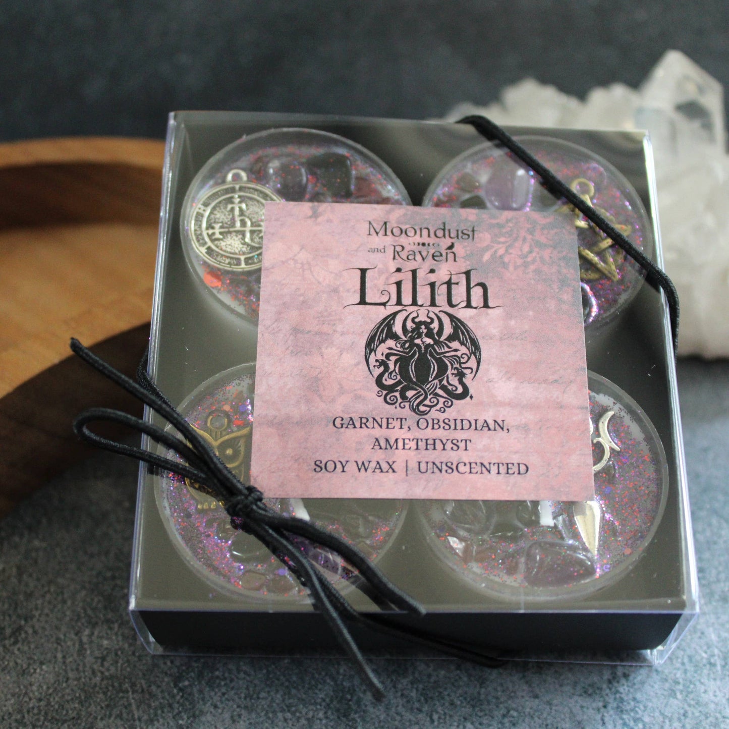 Lilith Tealight Crystal Candles, Ritual Candles