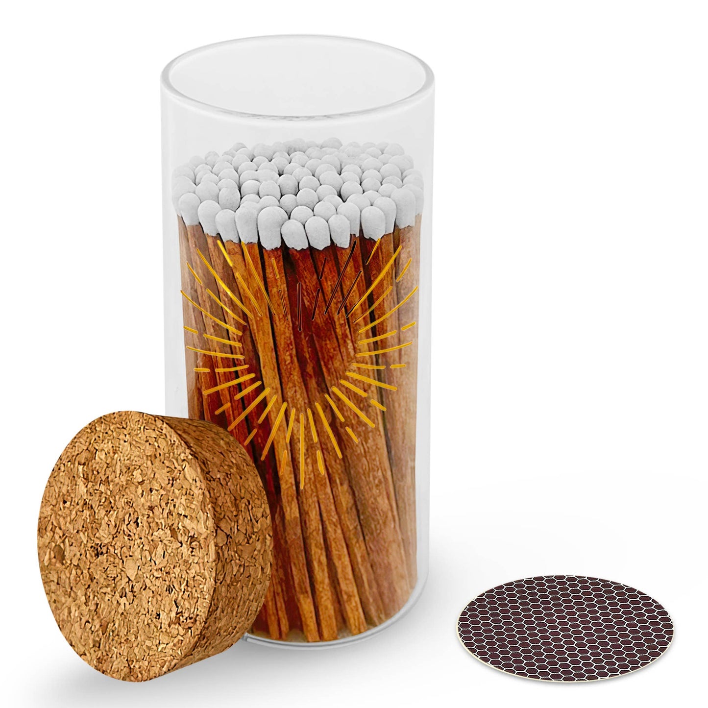 Gold Print with 4" Matches & Lg Cork Top Jar