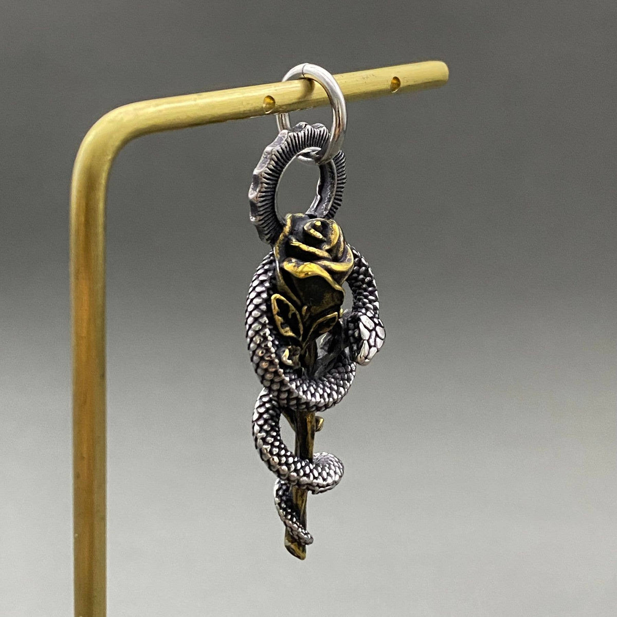 Snake Coiled Around The Rose S.Steel Pendant