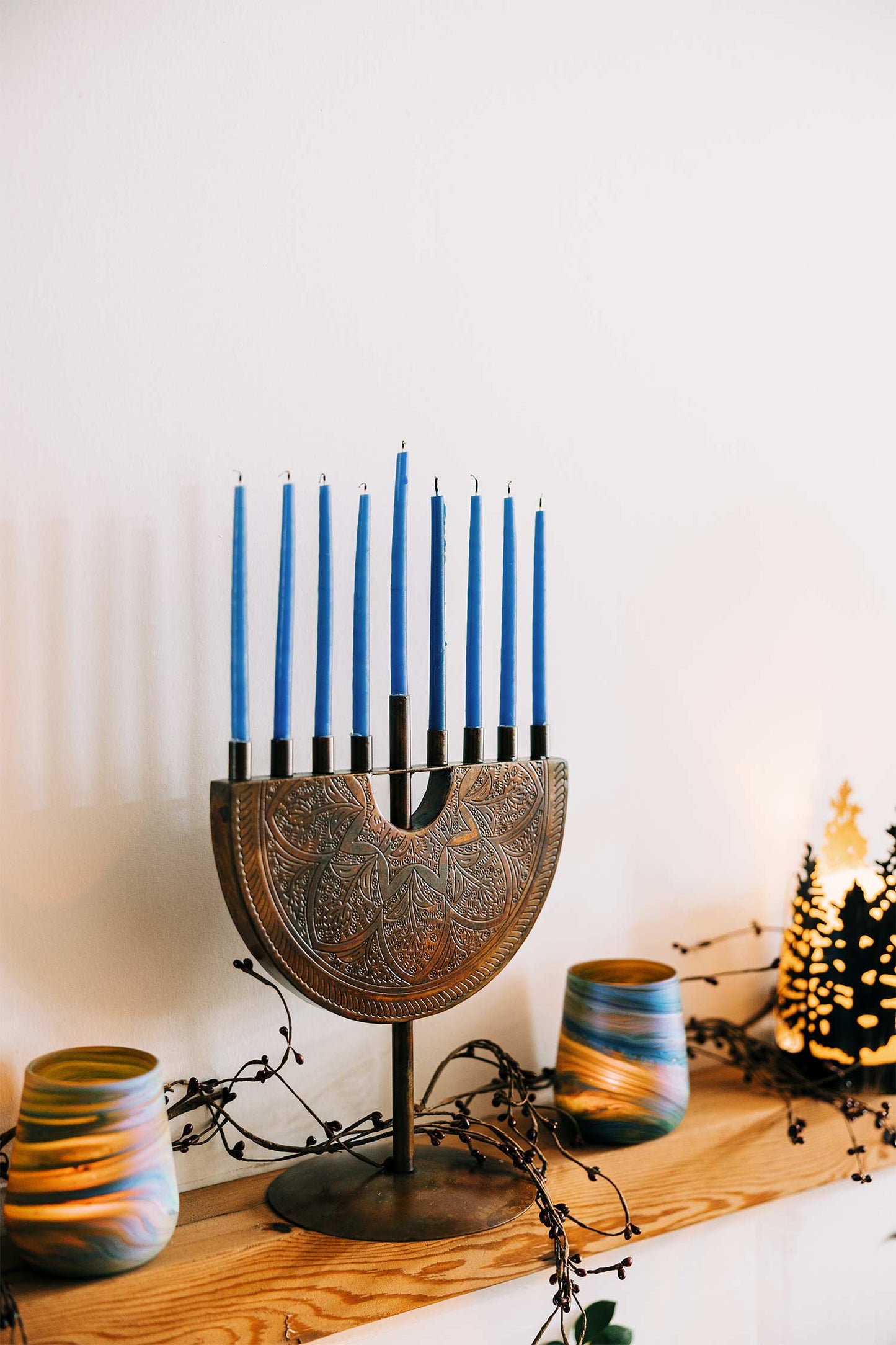 Engraved Iron Menorah