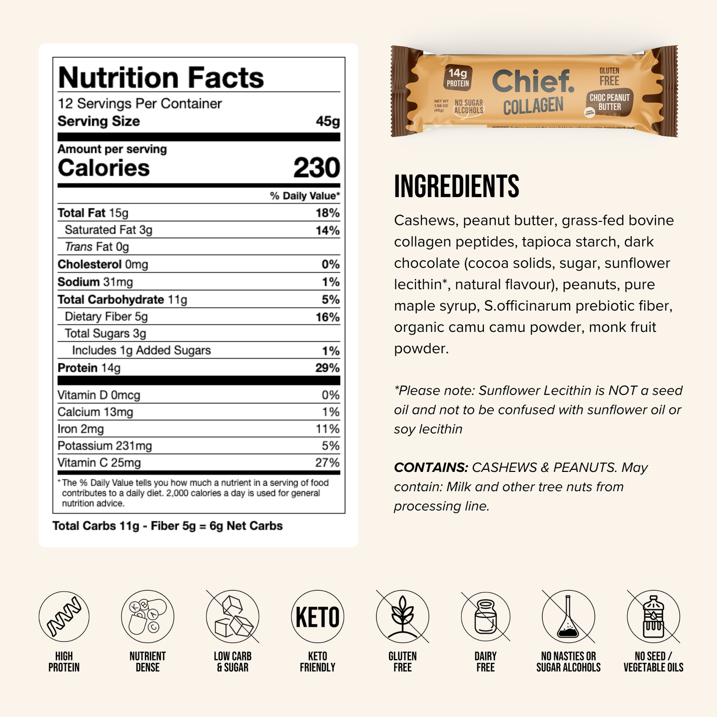 Collagen Protein Bar - Choc Peanut Butter