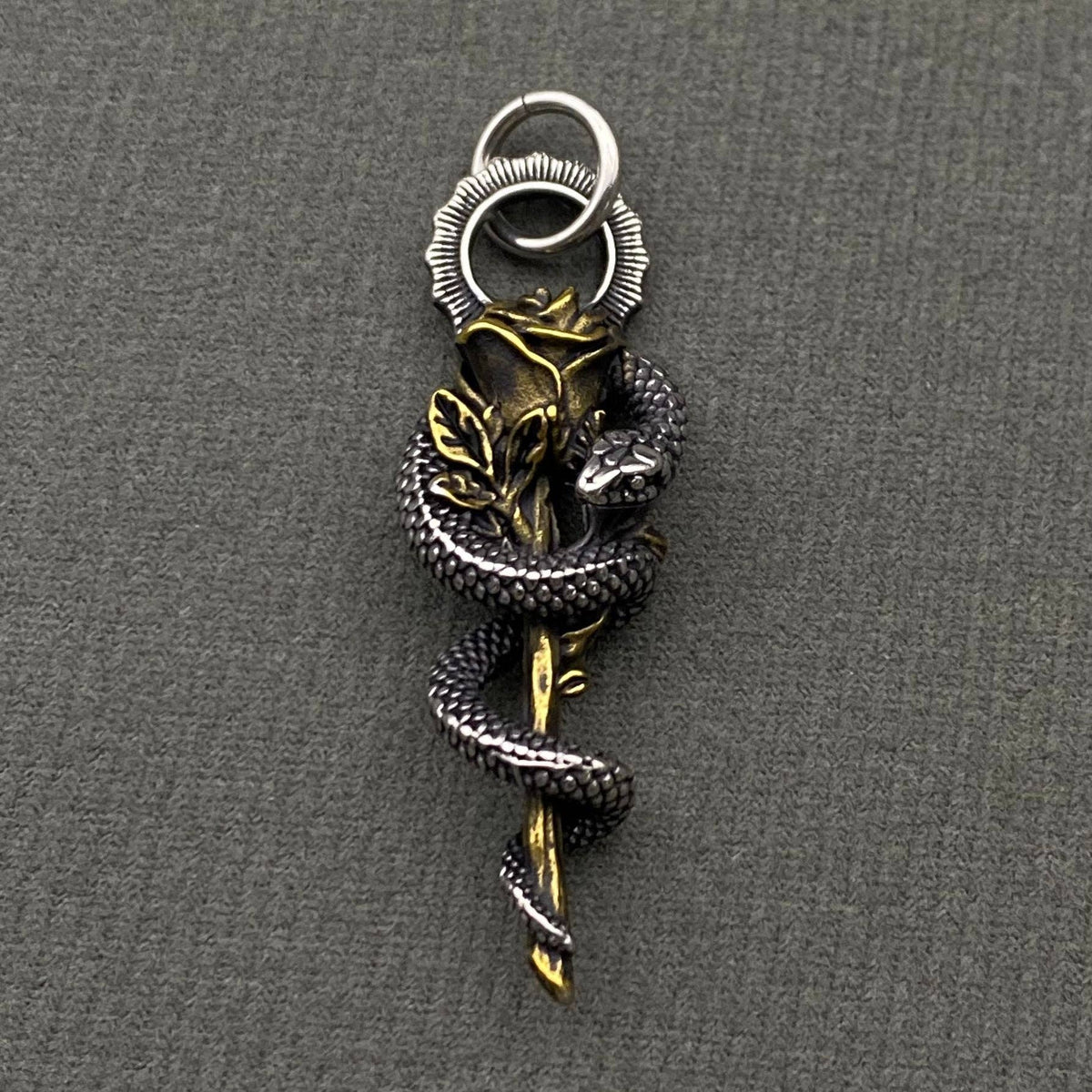 Snake Coiled Around The Rose S.Steel Pendant