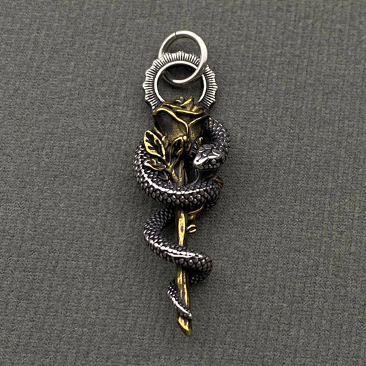 Snake Coiled Around The Rose S.Steel Pendant