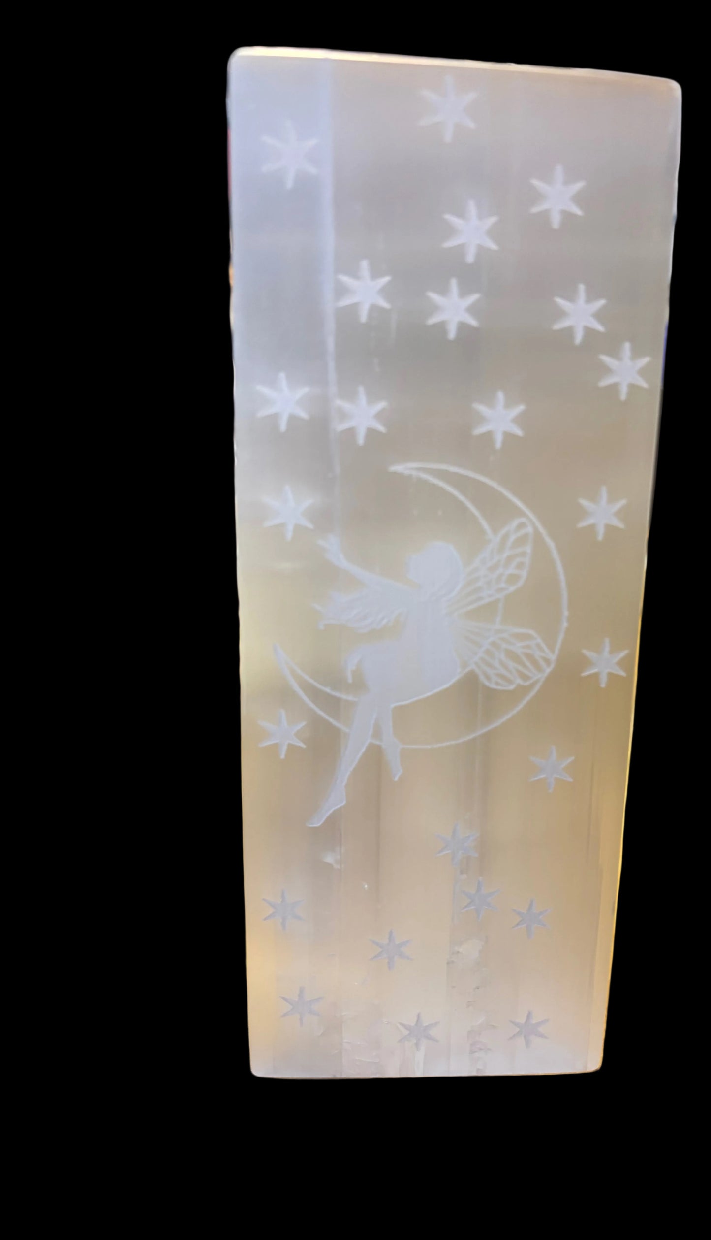 Selenite Square Fairy and Moon Lamp Light