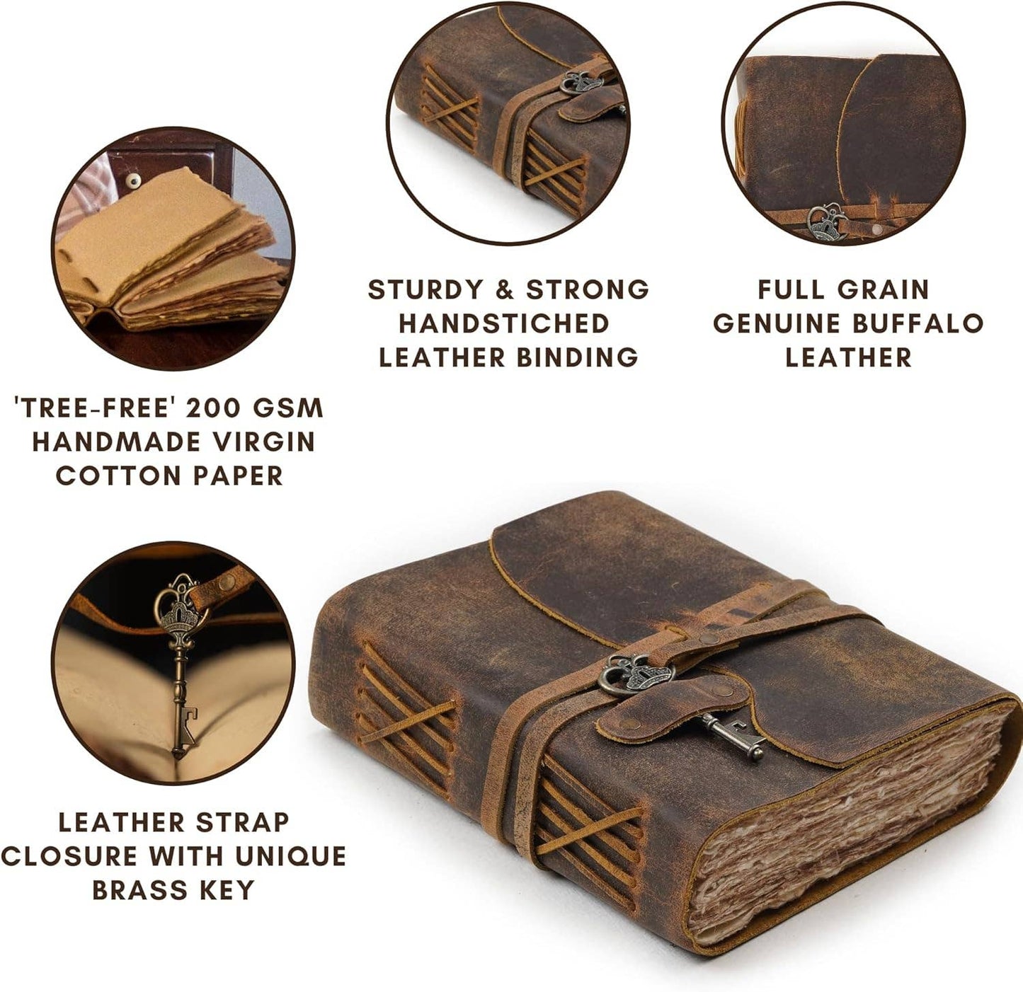 Tuzech Handmade Vintage Genuine  Leather Belt and Key Diary