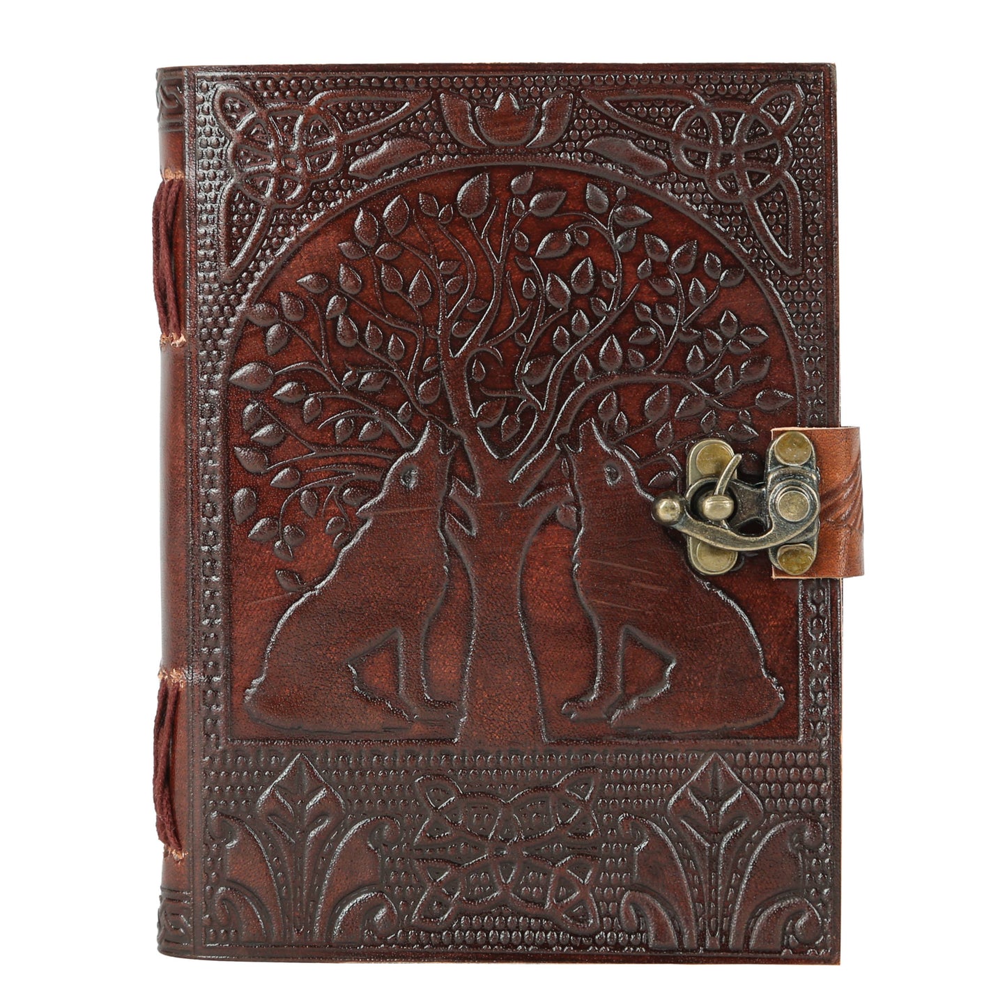 TUZECH Tree of Life with Wolves Vintage Book of Shadows Handmade Leather Journal Diary Hocus Pocus Notebook Seven Chakra Gift for Men Women Him Her With Leather Bound 7X5 Inches