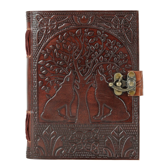 TUZECH Tree of Life with Wolves Vintage Book of Shadows Handmade Leather Journal Diary Hocus Pocus Notebook Seven Chakra Gift for Men Women Him Her With Leather Bound 7X5 Inches