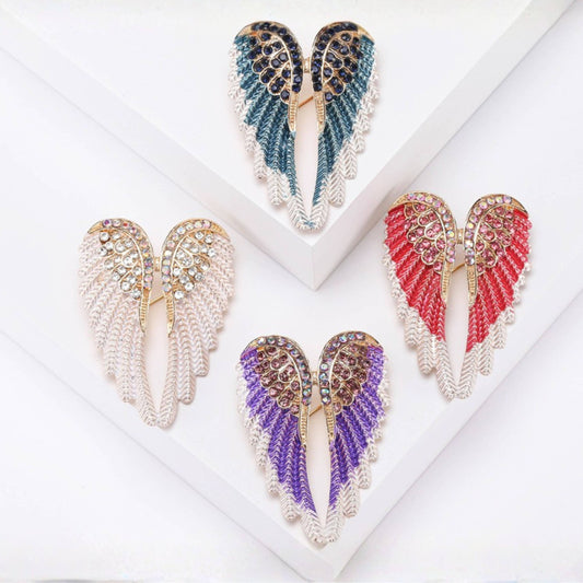 Rhinestone Angel Wing Brooch Pin, Multi Color Options