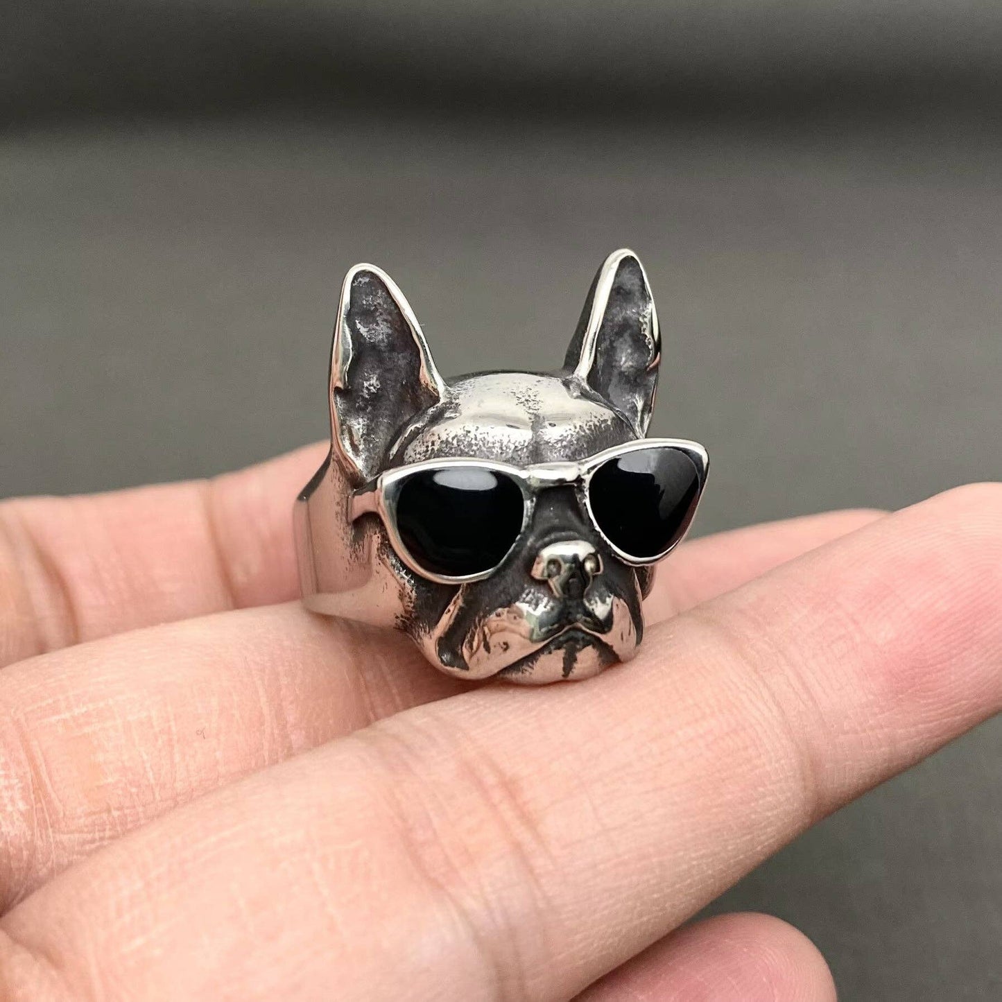 Biker Jewelry Bulldog Men's Stainless Steel Ring
