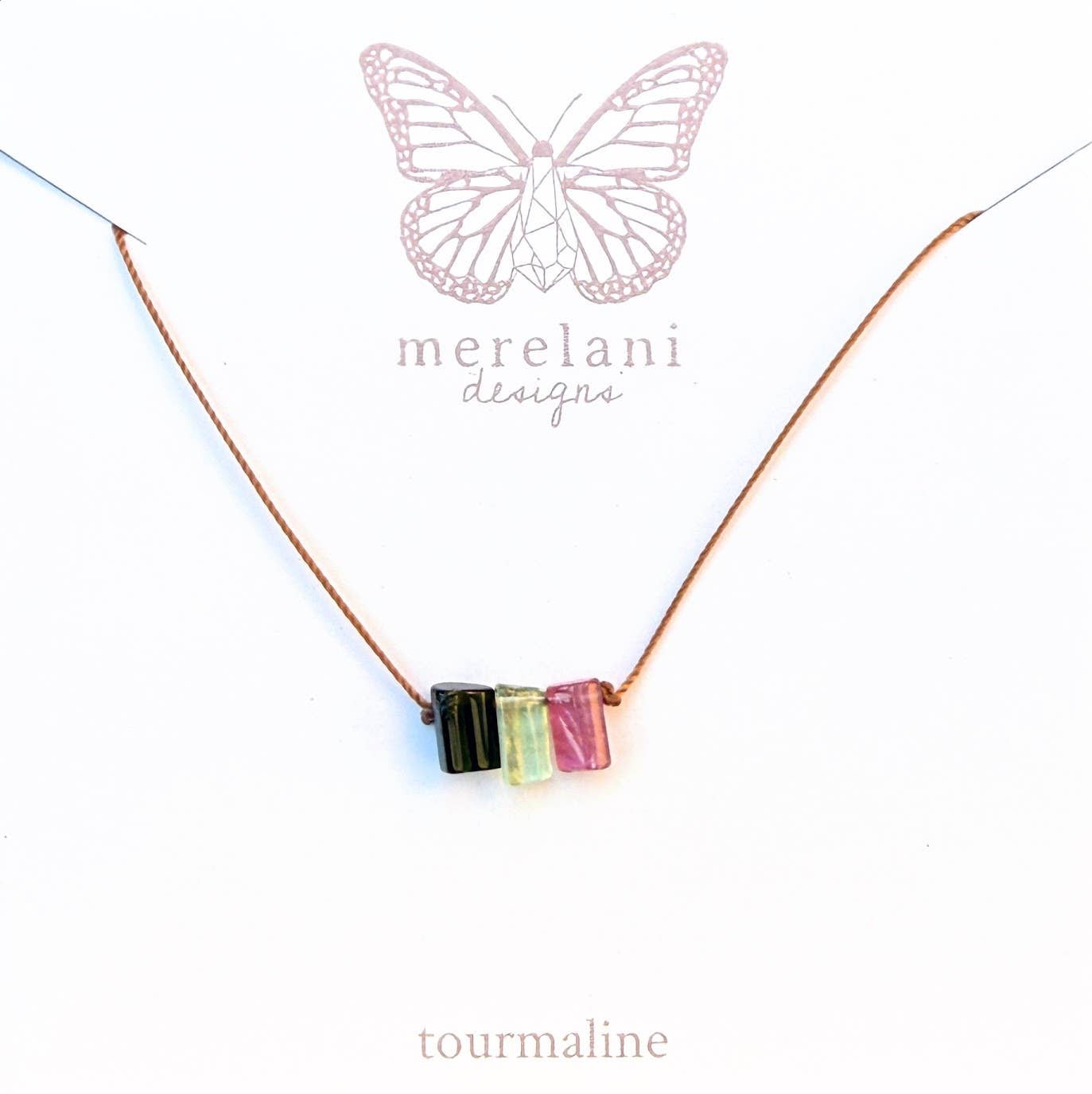Multi Tourmaline Smooth Stick Bar Cord Necklace