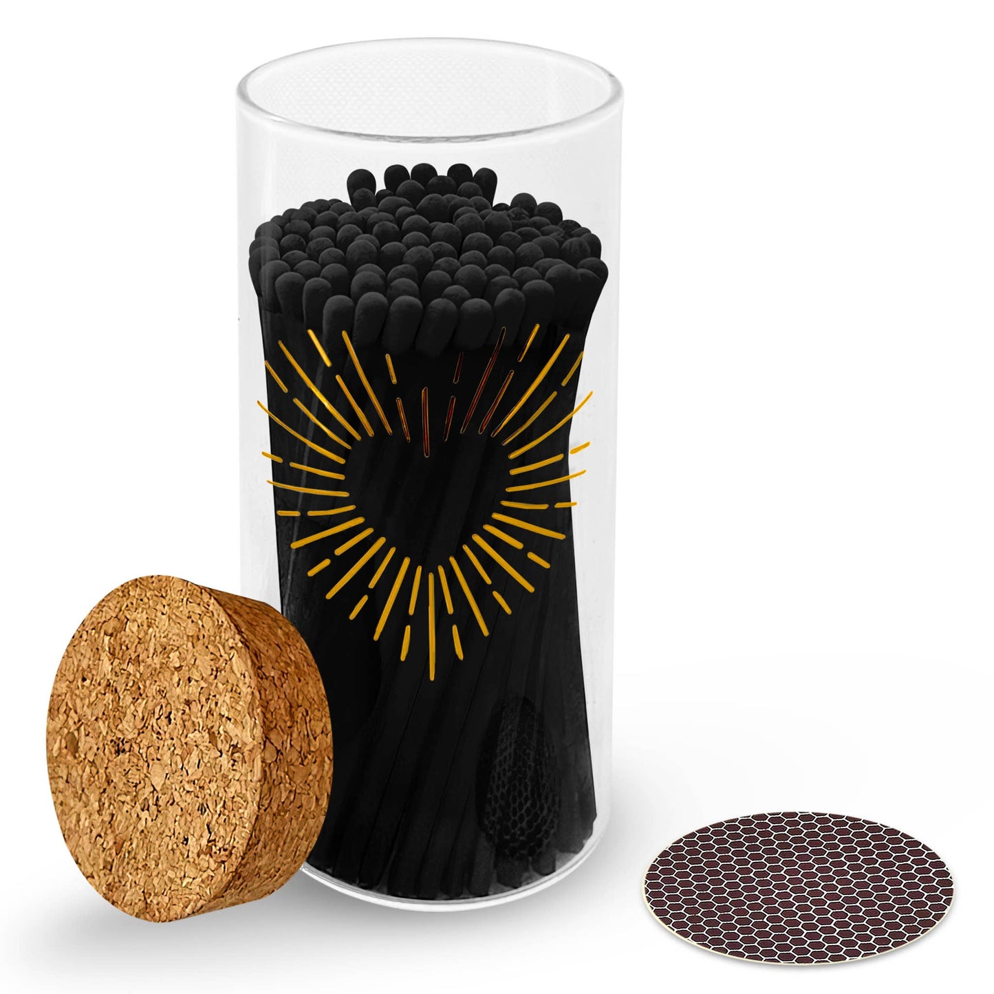 Gold Print with 4" Matches & Lg Cork Top Jar