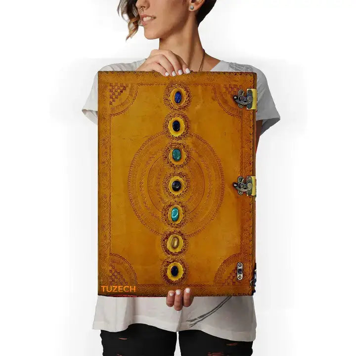 Tuzech Handmade Vintage Seven Chakra Stone Embossed Diary