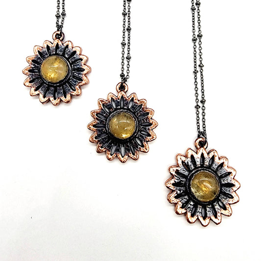 Smoky Citrine Flower Pendant Necklace