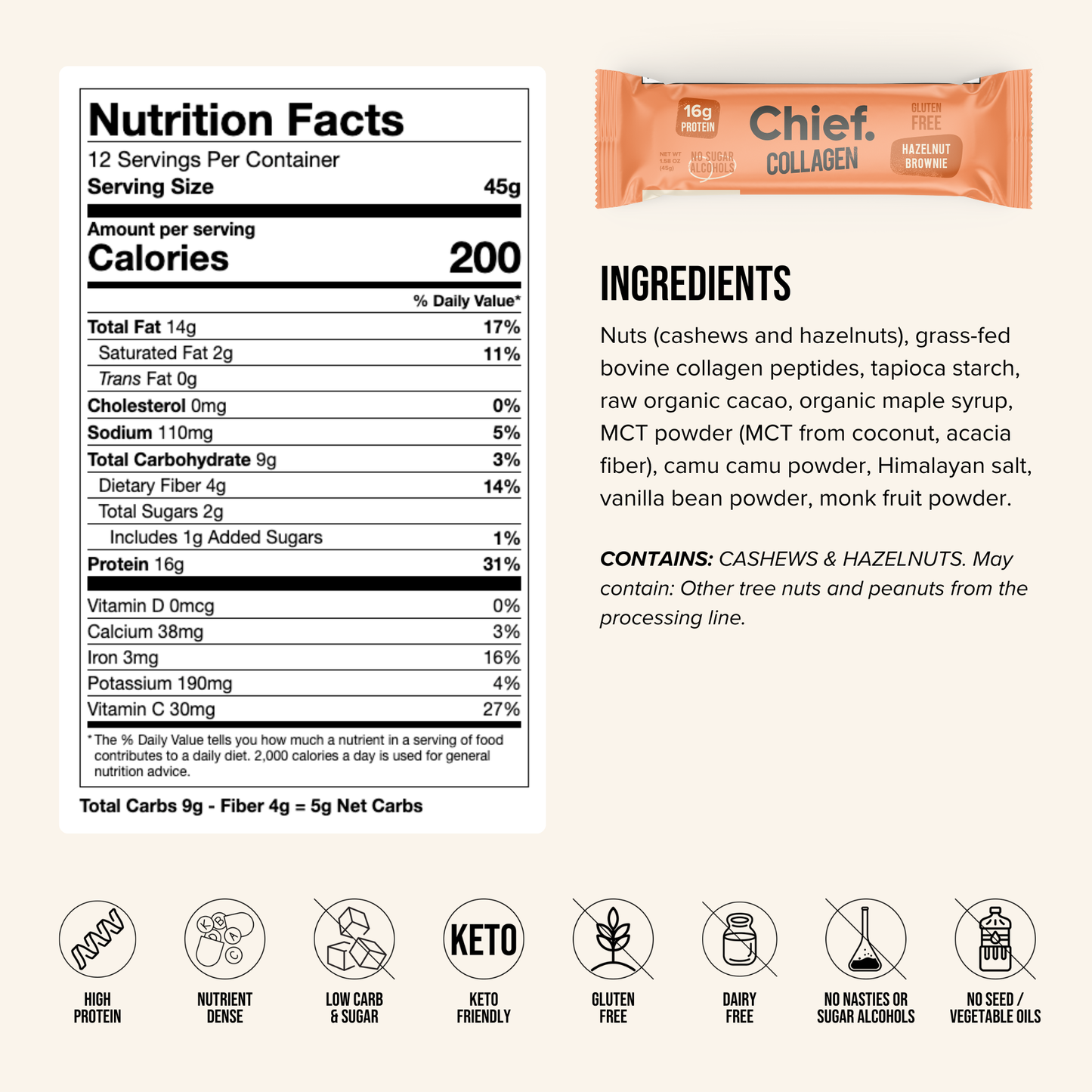 Collagen Protein Bar - Hazelnut Brownie