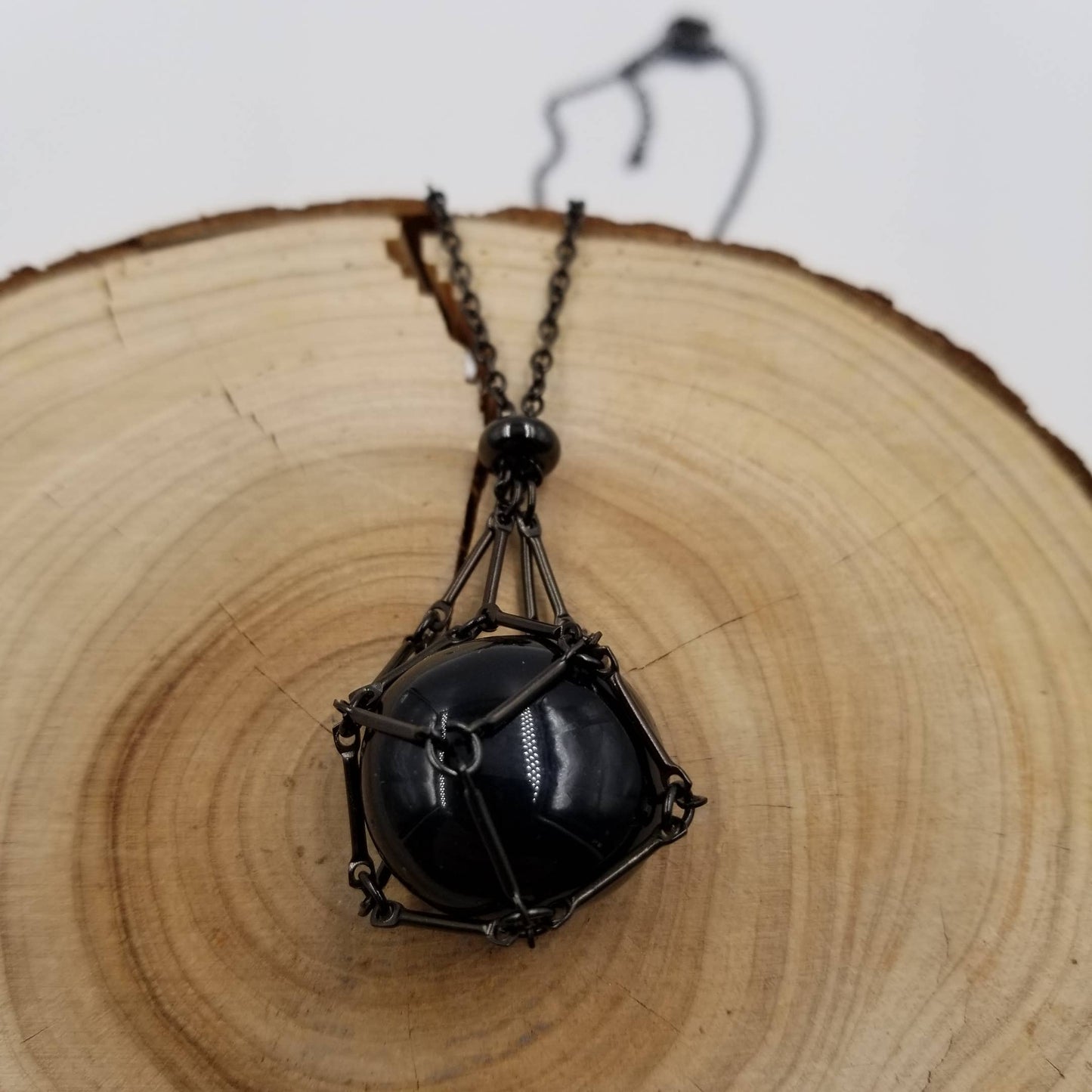 Black Interchangeable Stone Bead Macramé Cage Necklaces