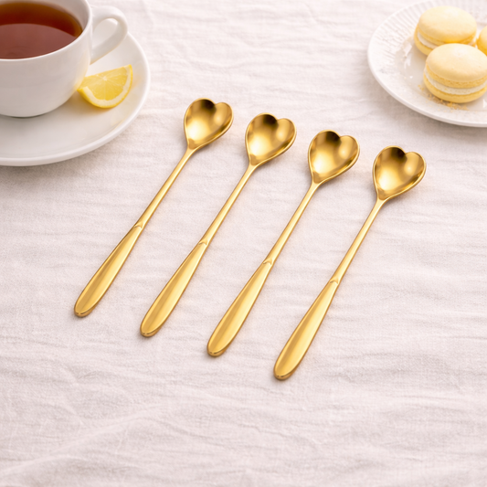 Gold Heart Teaspoons, Stainless Steel Tea and Coffee Spoons