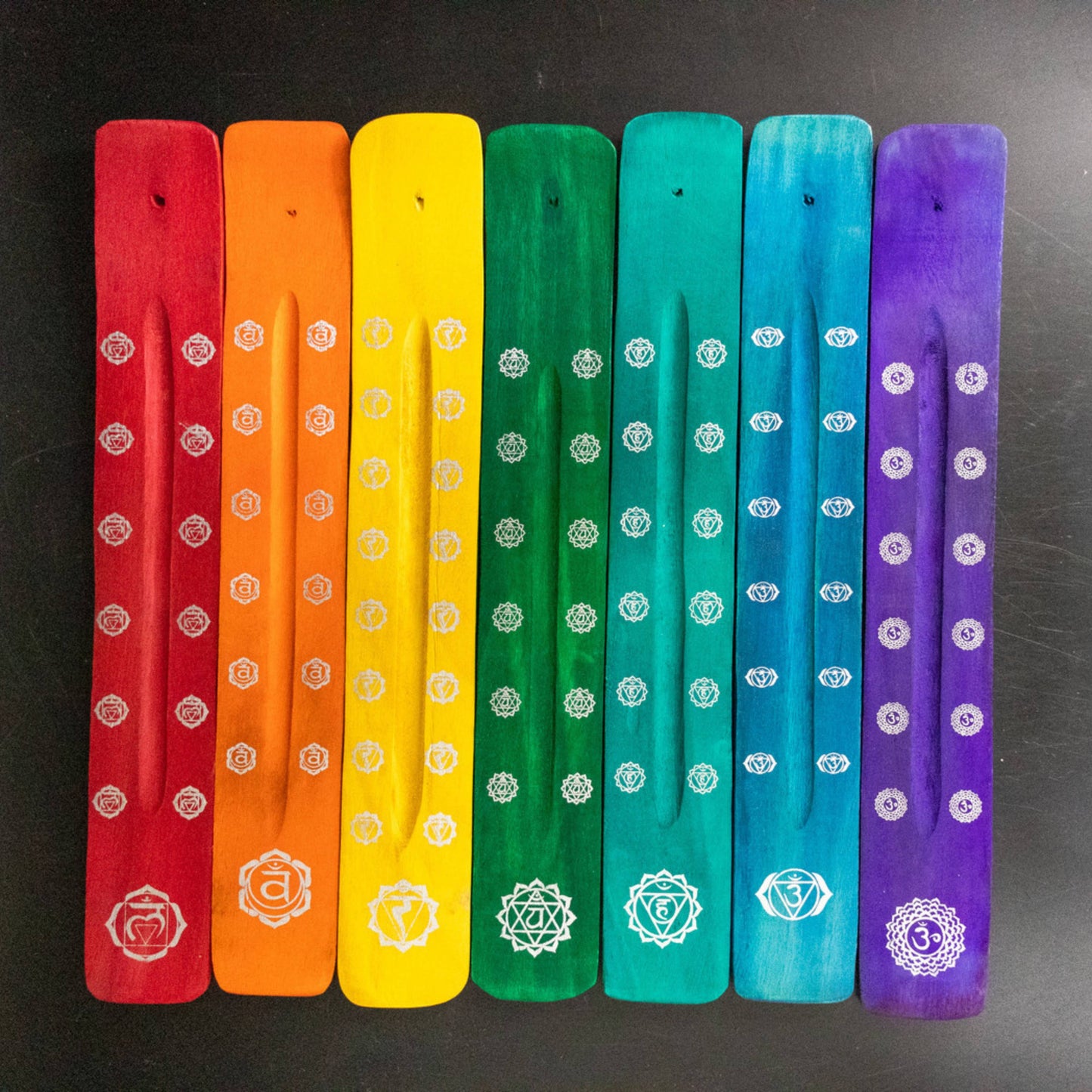 10" Wooden Incense Holders – Assorted Colors & Symbols