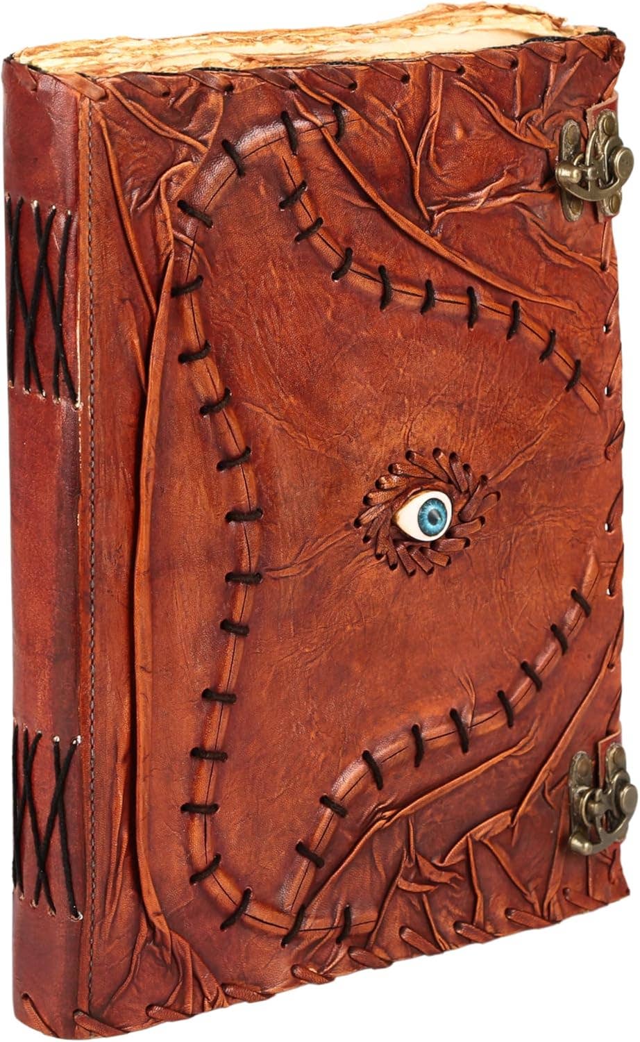 TUZECH Cutomizable Hocus Pocus Book of Spells Leather Journal Third Eye Deckle Edge Paper Grimoire Journal Vintage Book of Shadows Seven Chakra Antique Spell Book Lock Clasp Notebook Witch