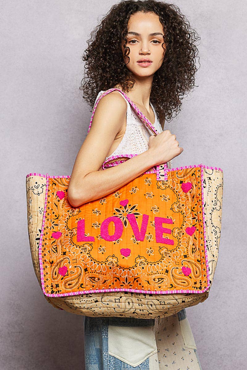 LOVE Bandana Quilted Tote Bag