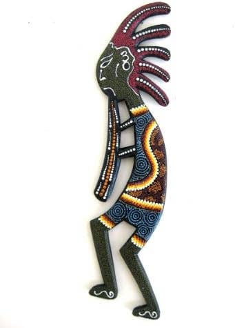 Kokopelli Wall Sculpture Hand Painted Wooden Home Decor 