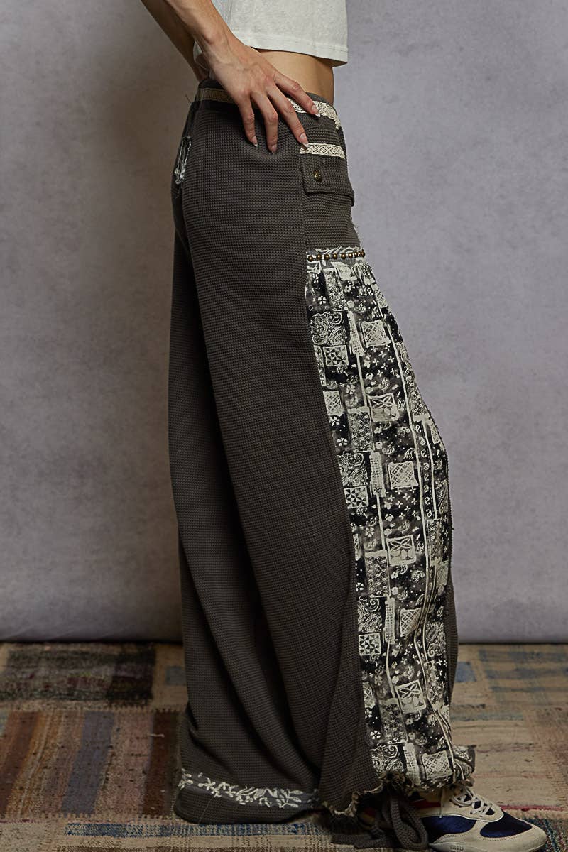 Elastic band floral print patch stud detail jogger pants: Pink or Sage