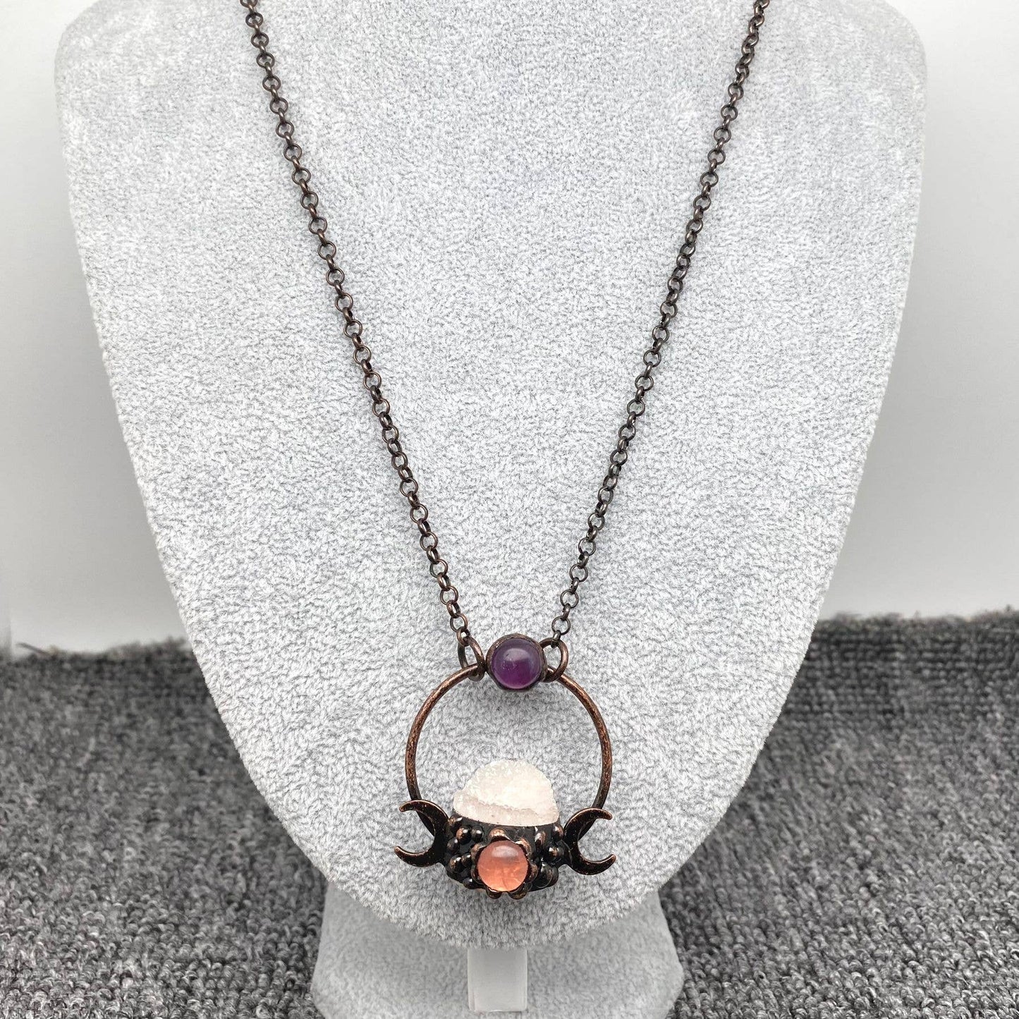 White Crystal & Amethyst & Powder Crysta Craft Moon Charm