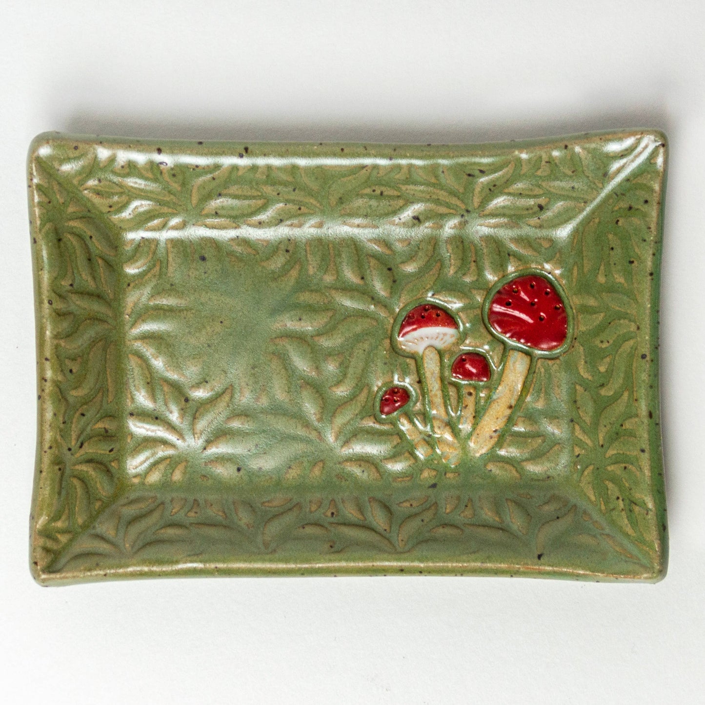 Mushroom Design Handmade, in Ohio, Ceramic Green Trinket Dish