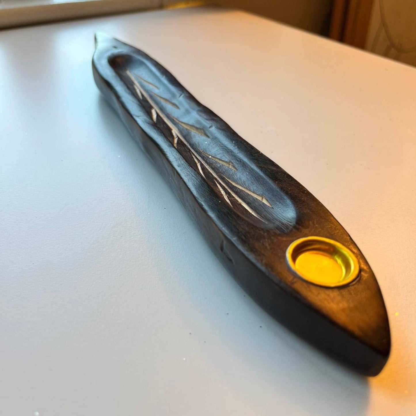 Hand Carved Wooden Incense Holder – 10.5” Canoe Shaped
