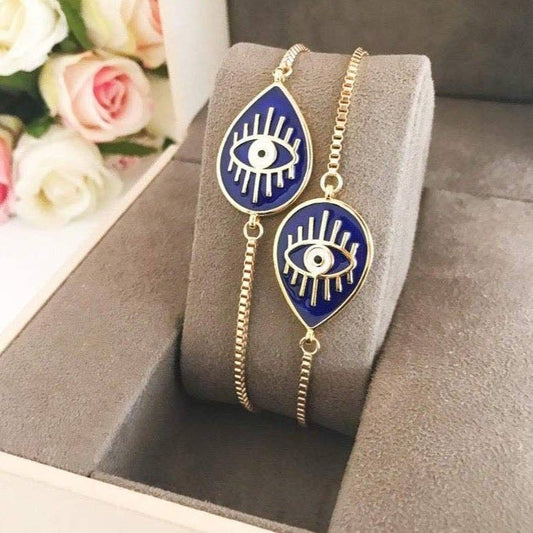 Blue Evil Eye Gold Adjustable Bracelet