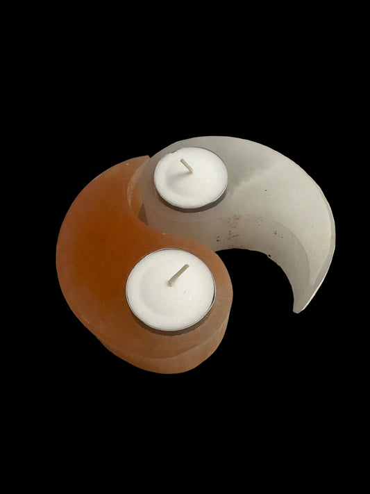 Selenite Yin Yang Candle Holder Round
