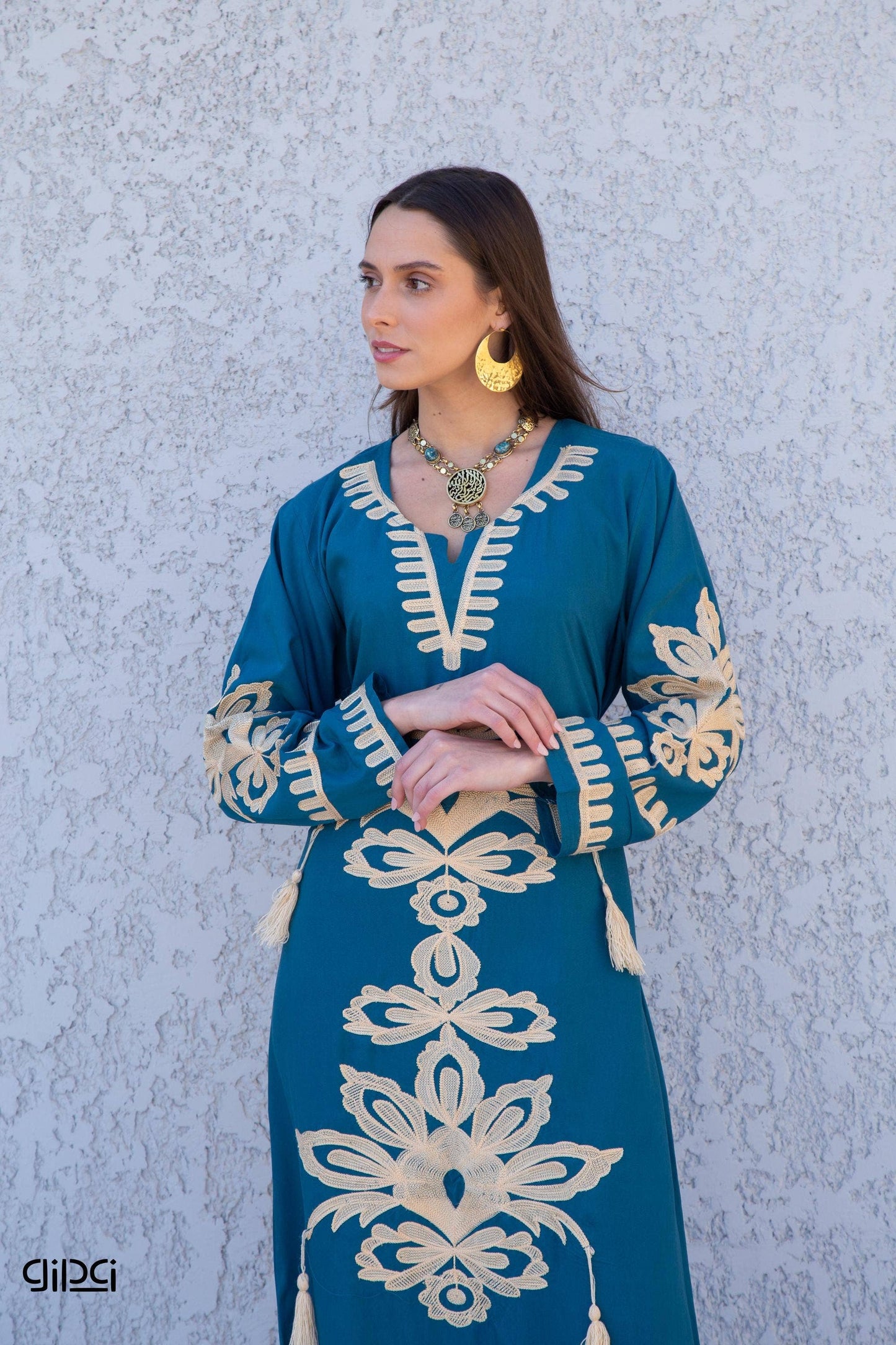 Blue Egyptian cotton kaftan dress, caftans for women, Boho Kaftan dress, Caftans for women, long summer kaftan, kaftans, caftan: XL/2XL/3XL